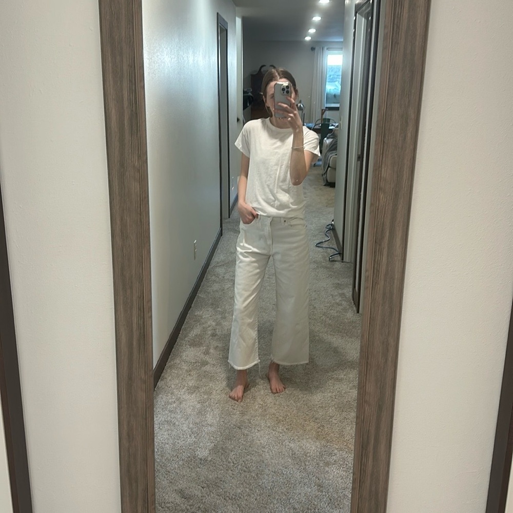 Levi's White Wide Cropped Jeans